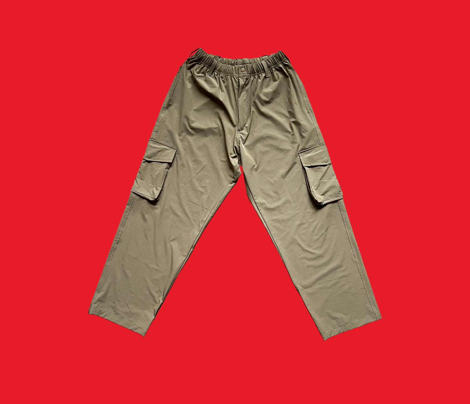Domingo　LIGHT NYLON TAFTA LONG PANTS　XＬ nylon blended wide leg pants. - khaki — mingo by domingo.